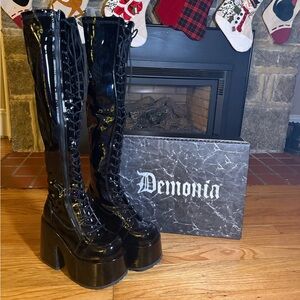 Demonia Shiny Black Platform Boots